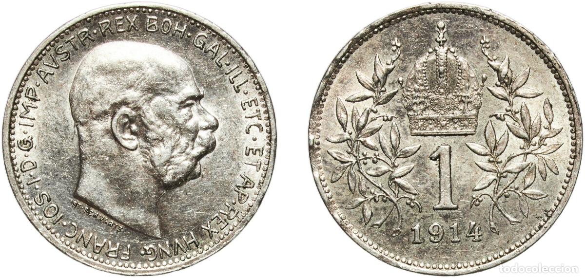 Monedas antiguas de Europa: Austria Austro-Hungarian Empire 1914 1 Corona - Franz Joseph I Silver (.835) (37897000) 5g AU KM 2