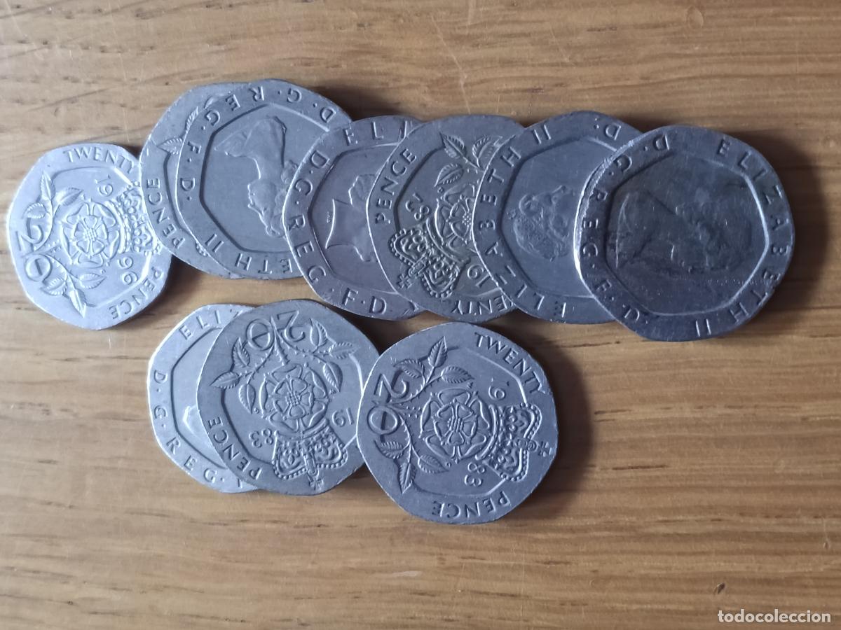Monedas antiguas de Europa: Reino Unido. 10 monedas de 20 pence