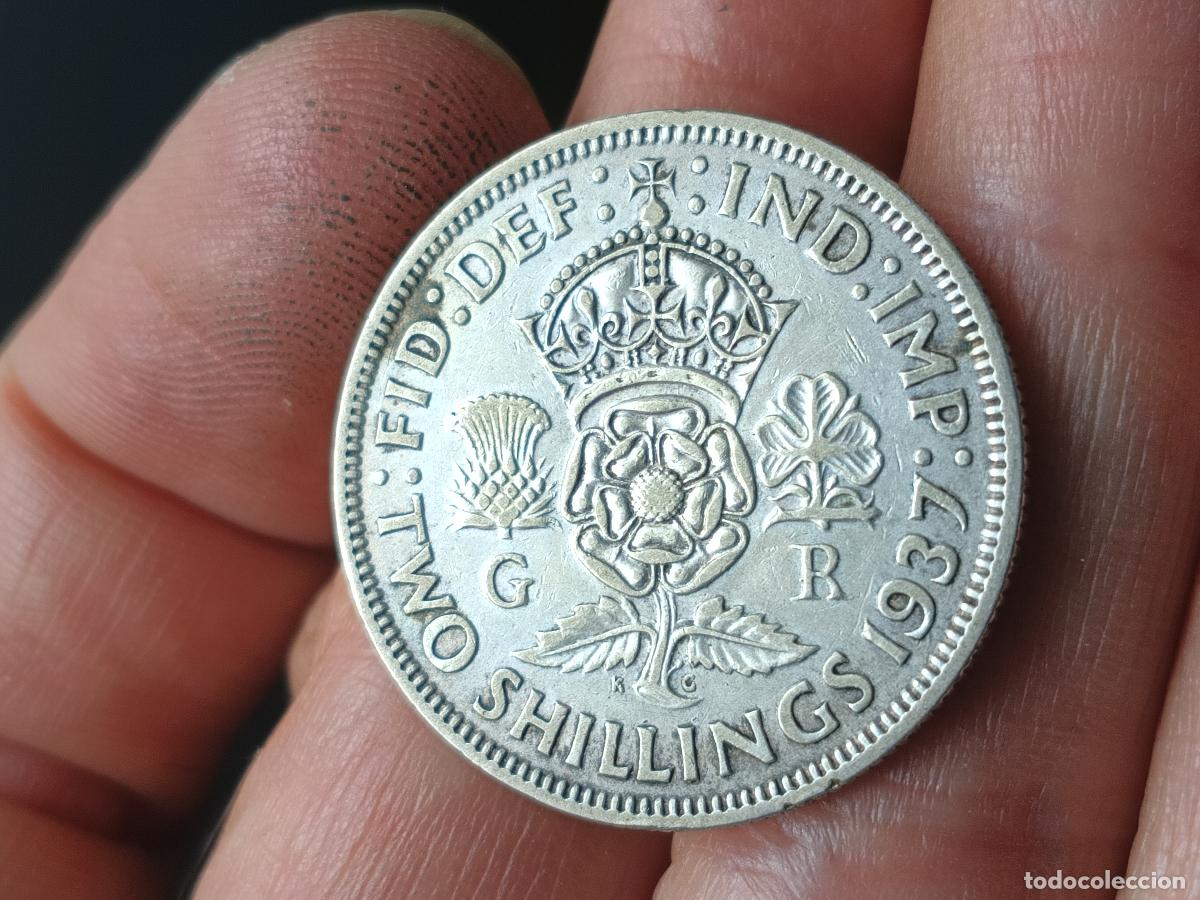 Monedas antiguas de Europa: Reino Unido. 2 shillings de plata de 1937