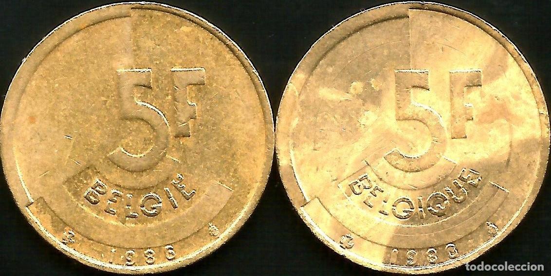 Monedas antiguas de Europa: BELGICA 1986 - 5 FRANCS - KM 163 Y 164 - LOTE 2 MONEDAS CIRCULADAS