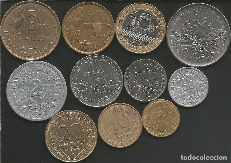 Monedas antiguas de Europa: FRANCIA - LOTE DE 11 MONEDAS CIRCULADAS (VER DESCRIPCION)
