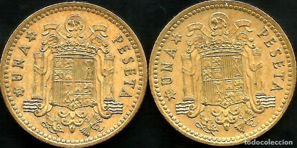 Monedas antiguas de Europa: ESPA&Ntilde;A 1966 *74 - 1 PESETA - KM 796 - 2 MONEDAS CIRCULADAS EBC