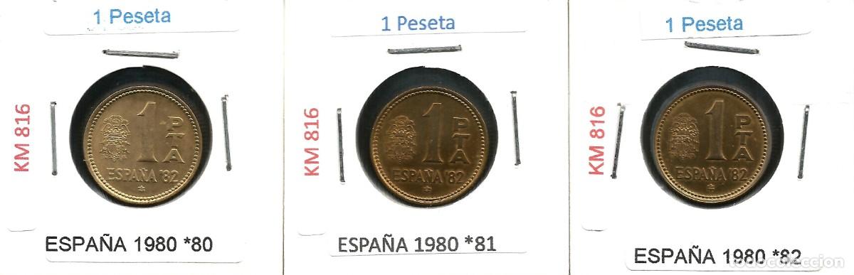 Monedas antiguas de Europa: ESPA&Ntilde;A 1980 *80 *81 *82 - 1 PESETA - KM 816 - LOTE 3 MONEDAS CIRCULADAS