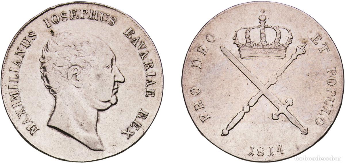Monedas antiguas de Europa: Germany Kingdom of Bavaria German states 1814 1 Kronenthaler - Maximilian I Joseph Silver (.868) Mu