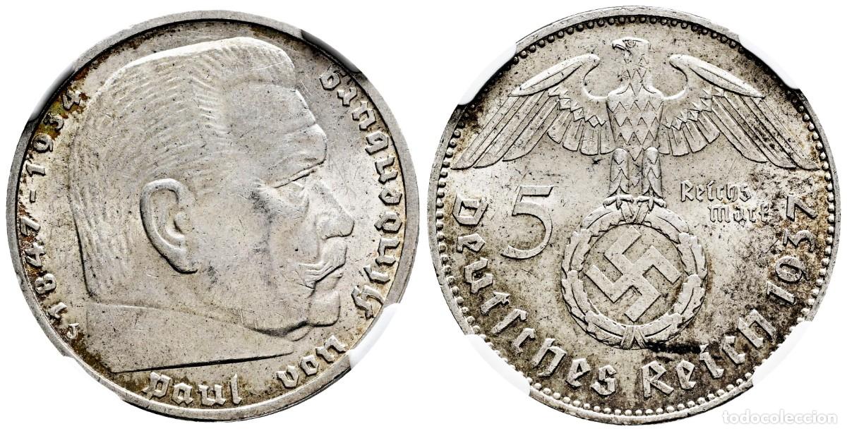 Monedas antiguas de Europa: 5 Reichsmark 1937 J Hamburgo NGC MS62 - Plata 900 - III Reich