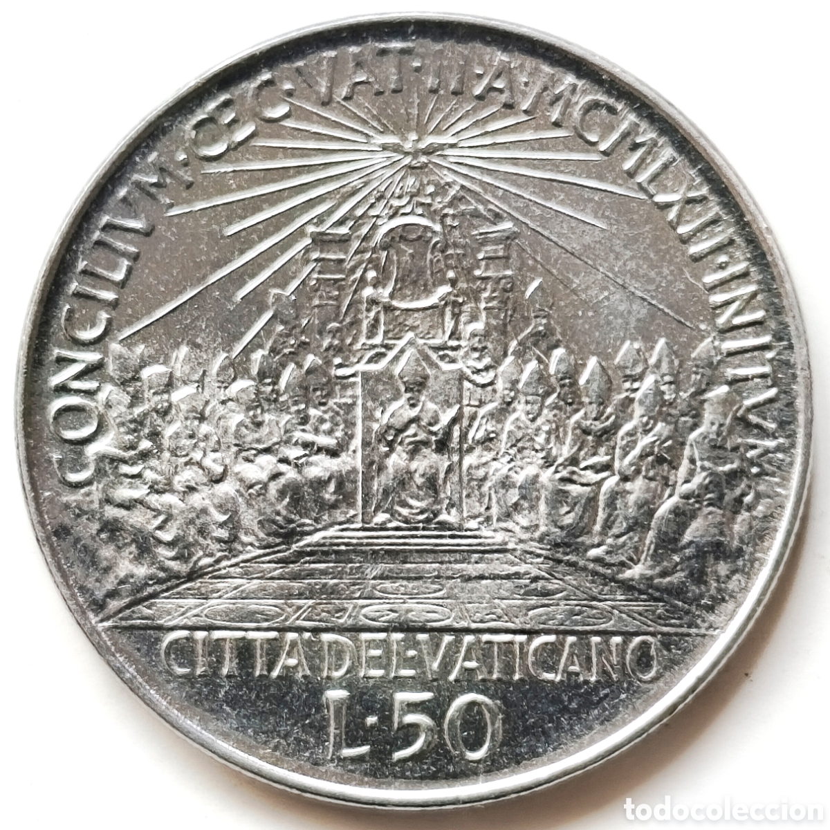 Monedas antiguas de Europa: Vaticano, 50 liras de 1962, solo 200,000 unidades, SC