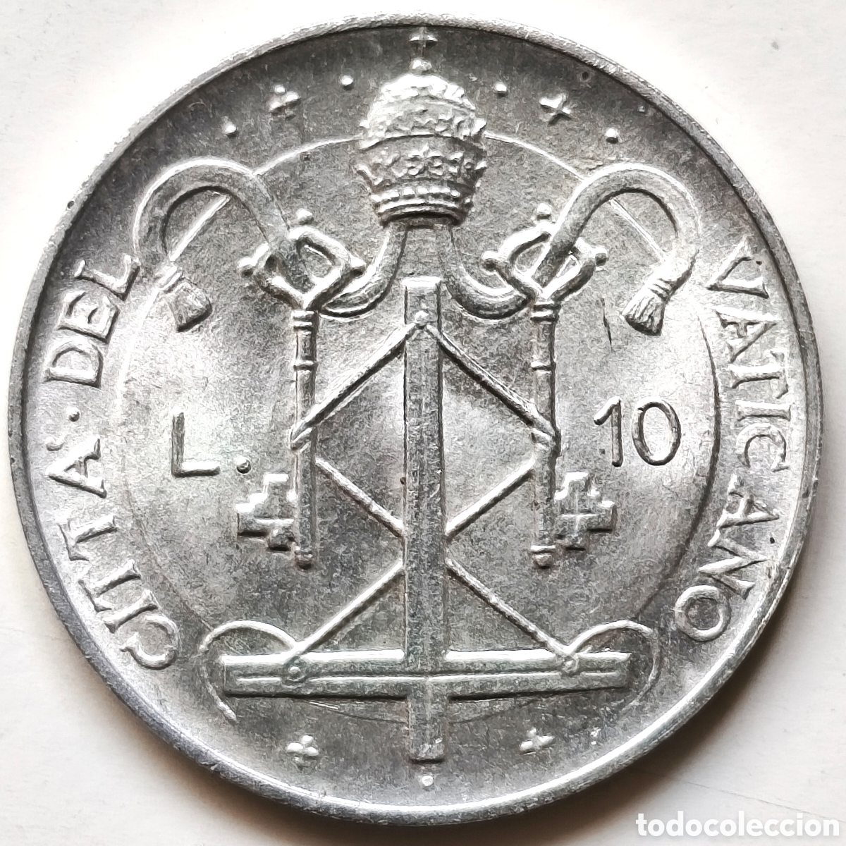 Monedas antiguas de Europa: Vaticano, 10 Liras de 1967, solo 110,000 unidades, SC