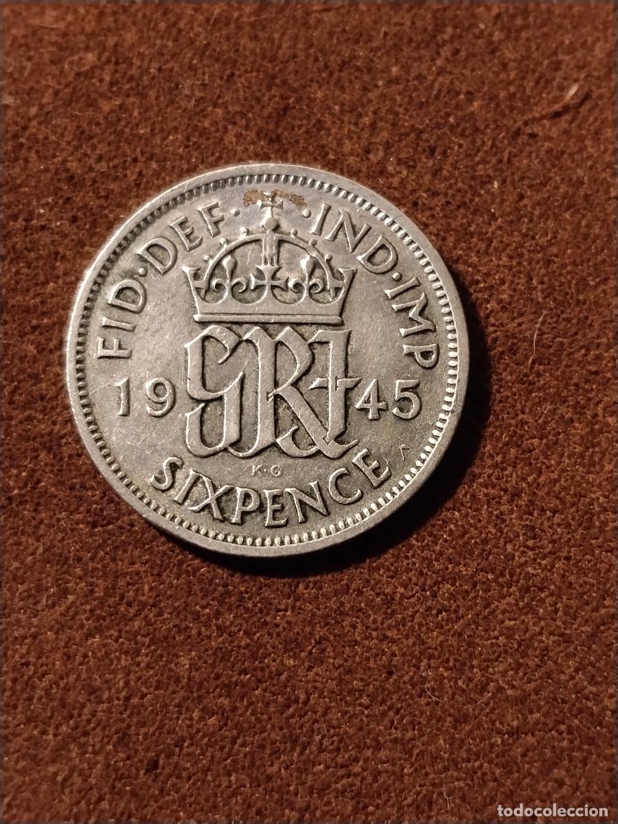Monedas antiguas de Europa: Sixpence 1945 &ndash; George VI &ndash; Reino Unido &ndash; Muy buen estado