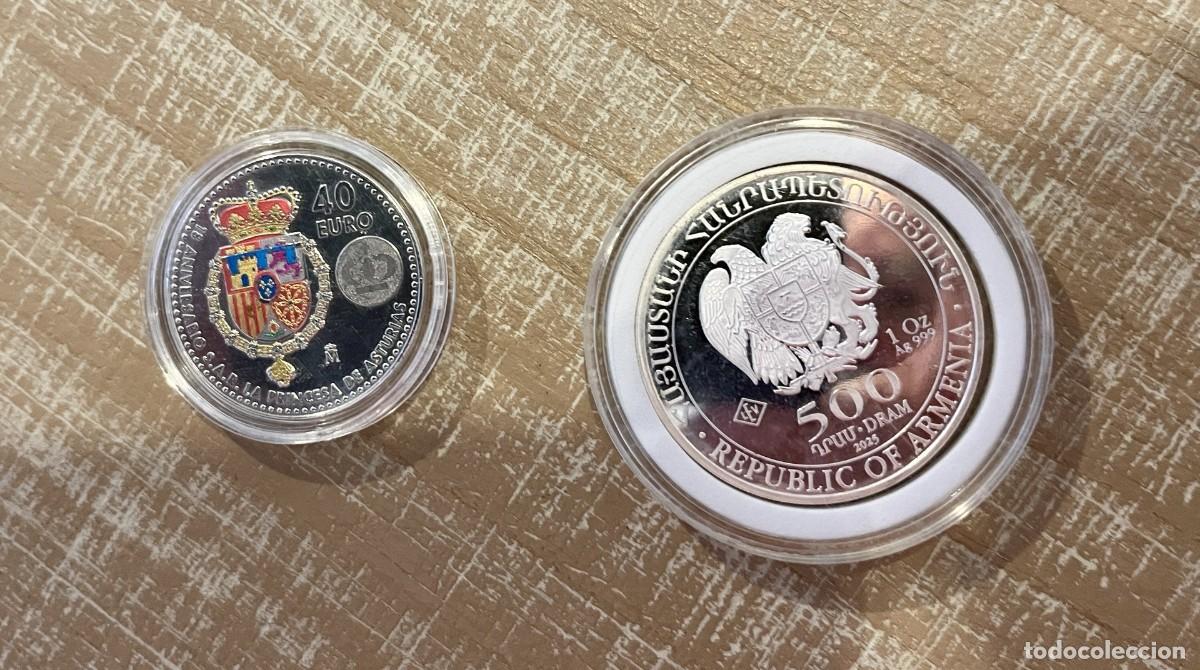 Monedas antiguas de Europa: Onza Plata Armenia y moneda de Plata 40 Euros.