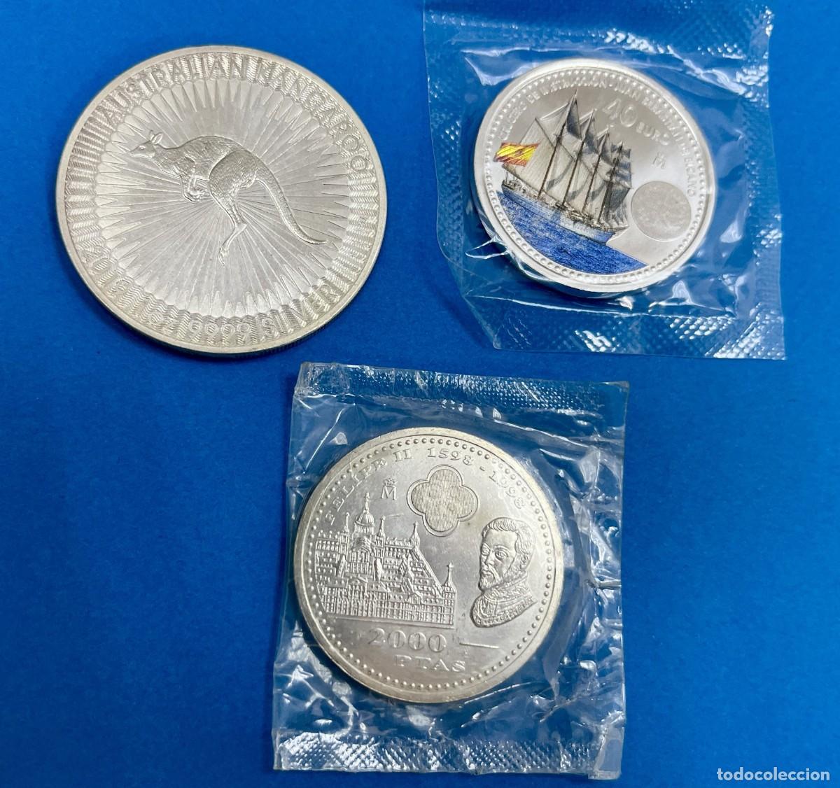 Monedas antiguas de Europa: Onza Plata Kangaroo m&aacute;s dos monedas de Plata.