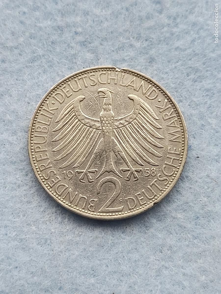 Monete antiche di Europa: Alemania. 2 Marcos. A&ntilde;o 1958 F.