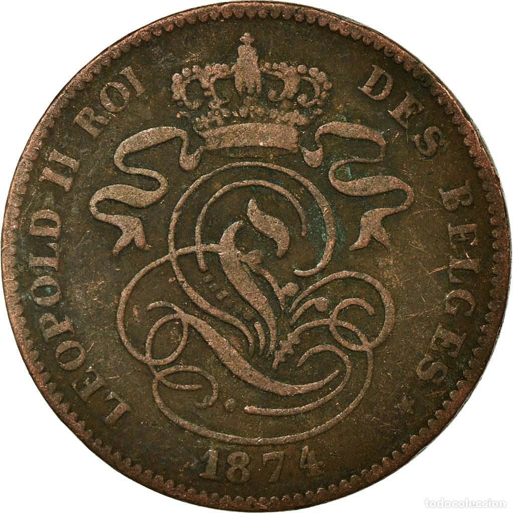Monedas antiguas de Europa: [#697327] Moneda, B&eacute;lgica, Leopold II, 2 Centimes, 1874, BC+, Cobre, KM:35.1