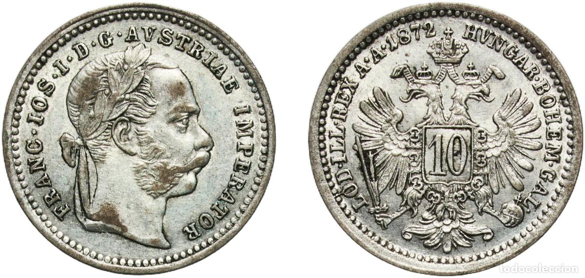 Monedas antiguas de Europa: Austria Austro-Hungarian Empire 1872 10 Kreuzer - Franz Joseph I Billon (.400 silver) (65553577) 1.