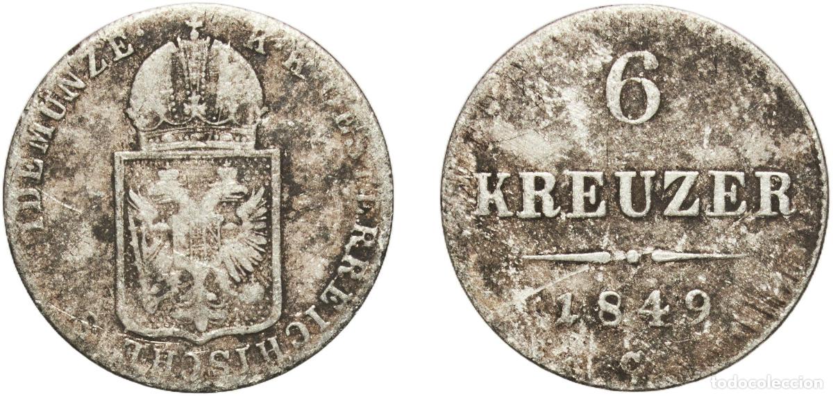 Monedas antiguas de Europa: Austria Empire 1849 C 6 Kreuzer Billon (.4375 silver) Vienna Mint 1.76g VF KM 2200 Adamo M9.1