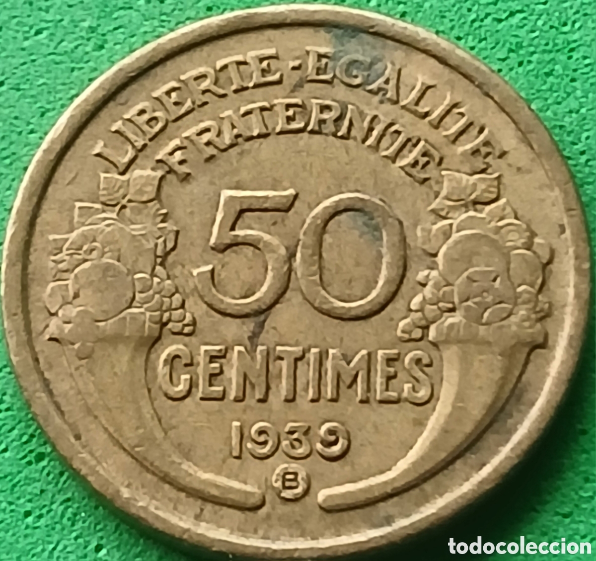 Monedas antiguas de Europa: Francia 50 centimos 1939 B(Bruselas) km#894 , poco com&uacute;n