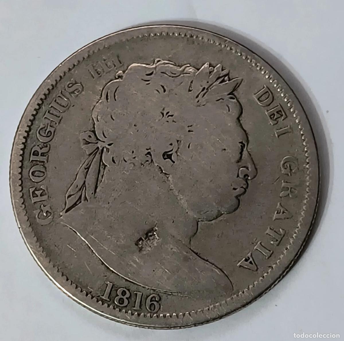 Monedas antiguas de Europa: Media Corona George III 1816 Plata Bull Head Hist&oacute;rica