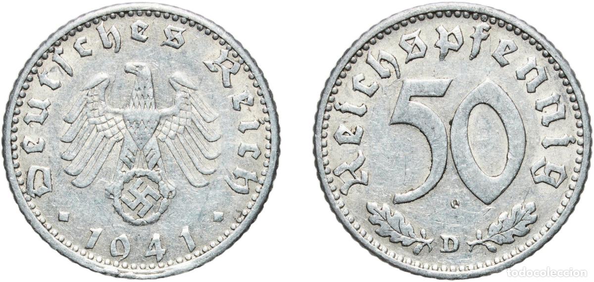 Monedas antiguas de Europa: Germany Third Reich 1941 D 50 Reichspfennig Aluminium Munich Mint (7200000) 1.32g XF KM 96 AKS 43