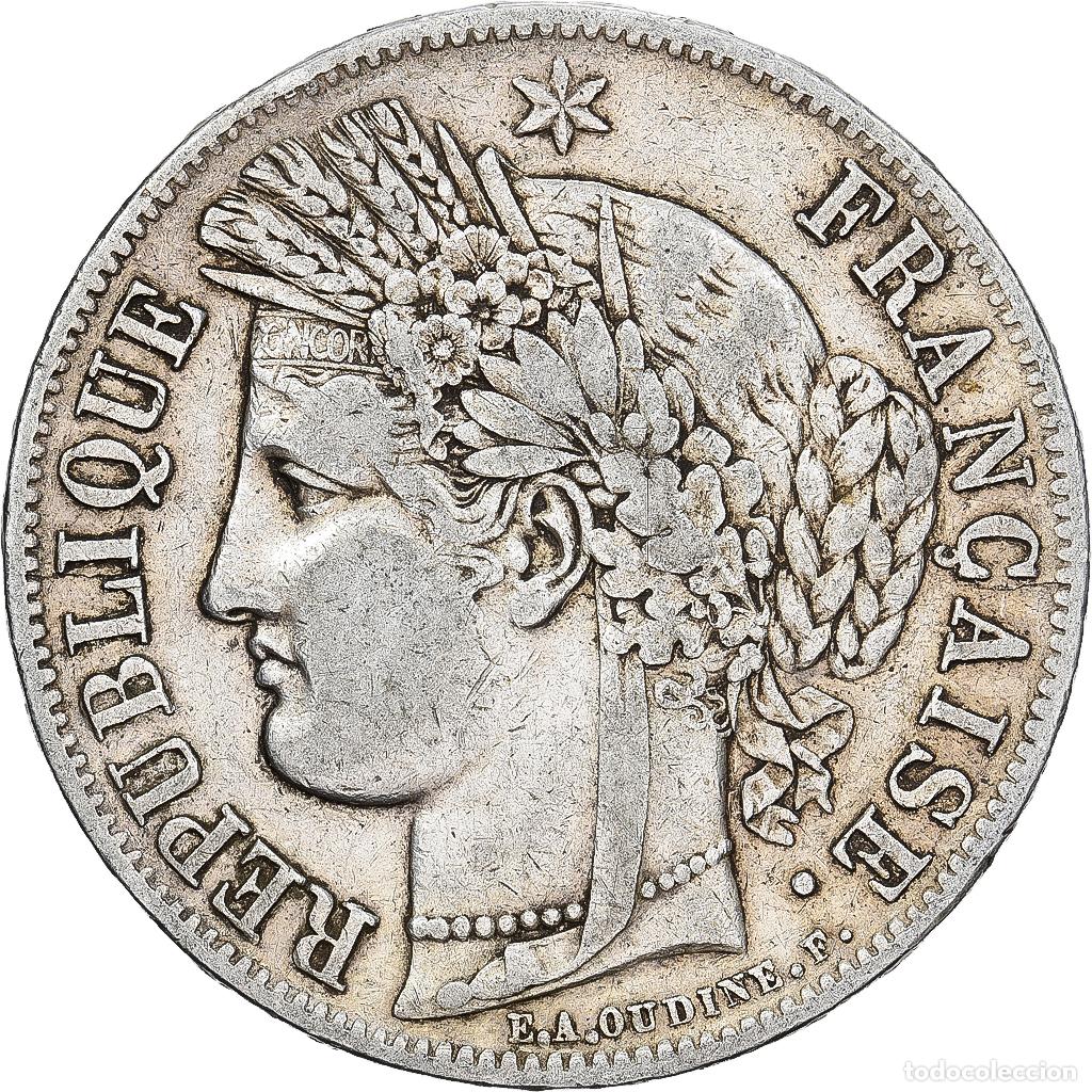 Monedas antiguas de Europa: [#1550905] Francia, 5 Francs, C&eacute;r&egrave;s, 1849, Paris, main-chien, Plata, MBC, Gadoury:719