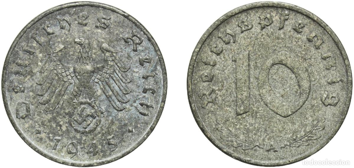 Monedas antiguas de Europa: Germany Third Reich 1945 A 10 Reichspfennig Zinc Berlin Mint (7112008) 3.56g AU KM 101 AKS 47 J 37