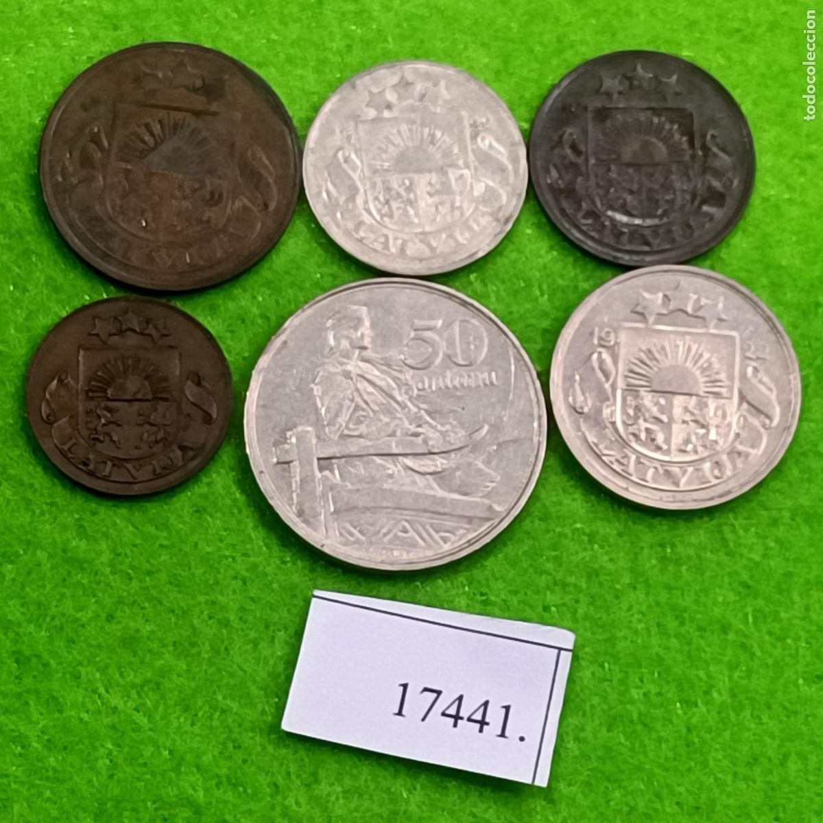 Old Coins of Europe: Letonia 6 monedas, 1, 2, 5, 10, 20, y 50 c&eacute;ntimos, 1922-1938, 17441