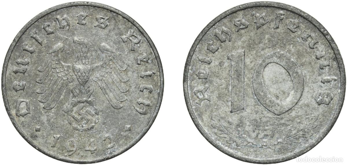 Old Coins of Europe: Germany Third Reich 1942 A 10 Reichspfennig Zinc Berlin Mint (184544974) 3.5g XF KM 101 AKS 47 J 3