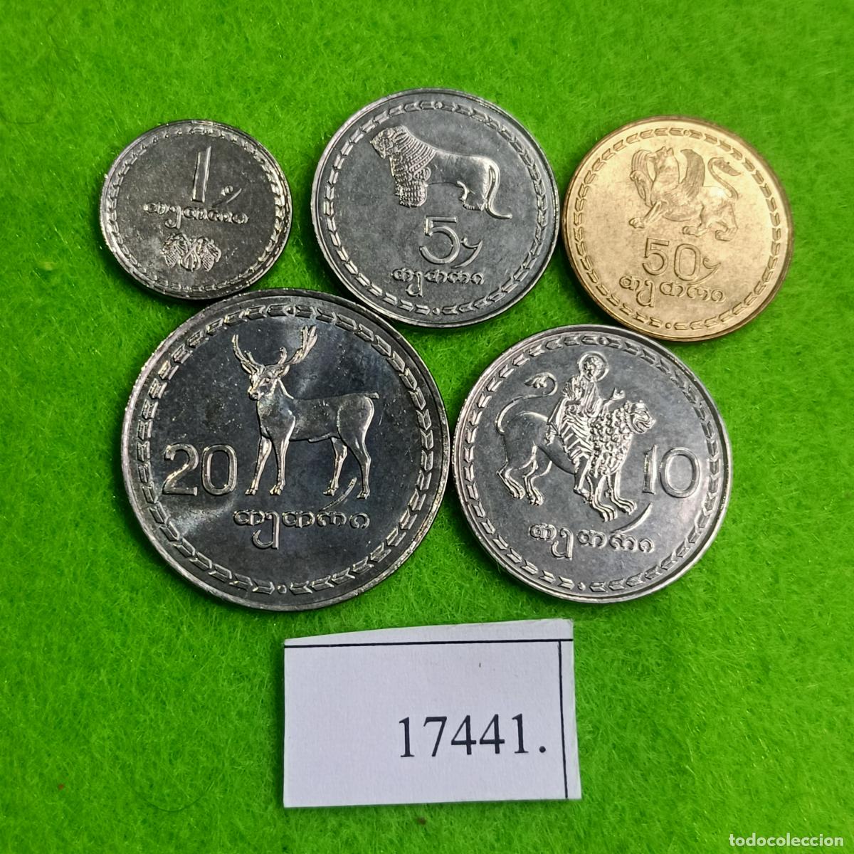 Monedas antiguas de Europa: Georgia 1993, 4 monedas, 1, 5, 10, 20, y 50 thetri , 17441 2