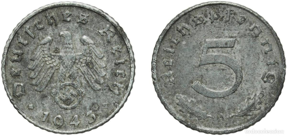 Monedas antiguas de Europa: Germany Third Reich 1943 A 5 Reichspfennig Zinc Berlin Mint (46829689) 2.47g XF KM 100 AKS 51 J 37
