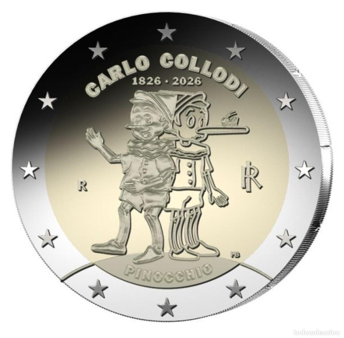 Monedas antiguas de Europa: Italia 2 Euros 2026 Conmemorativa Pinocho Km Nuevo Sc Unc