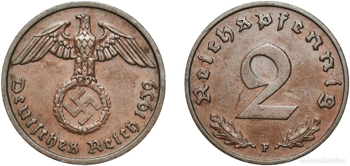 Monedas antiguas de Europa: Germany Third Reich 1939 F 2 Reichspfennig Bronze Stuttgart Mint (7019087) 3.37g AU KM 90 AKS 55 J