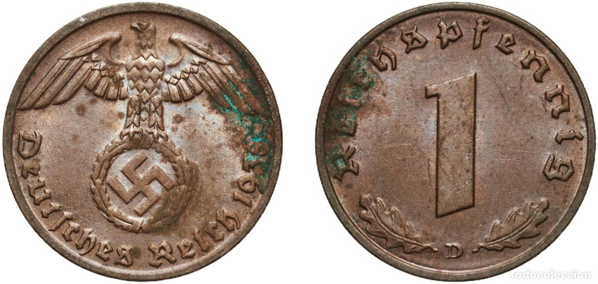 Monedas antiguas de Europa: Germany Third Reich 1938 D 1 Reichspfennig Bronze Munich Mint (13930000) 2g UNC KM 89 AKS 58 J 361