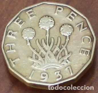 Monedas antiguas de Europa: Tres Peniques de 1937 Reino Unido