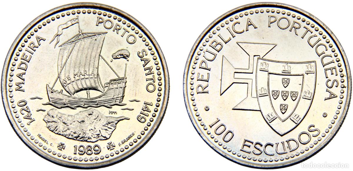 Monedas antiguas de Europa: Portugal Third Republic 1989 INCM 100 Escudos Anniversary of the Portuguese Discovery of Madeira an