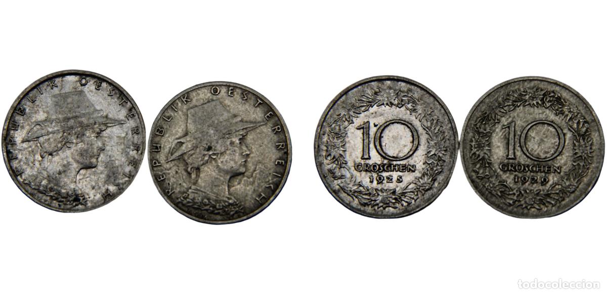 Monedas antiguas de Europa: Austria First Republic 1925, 1929 10 Groschen 2 Lots