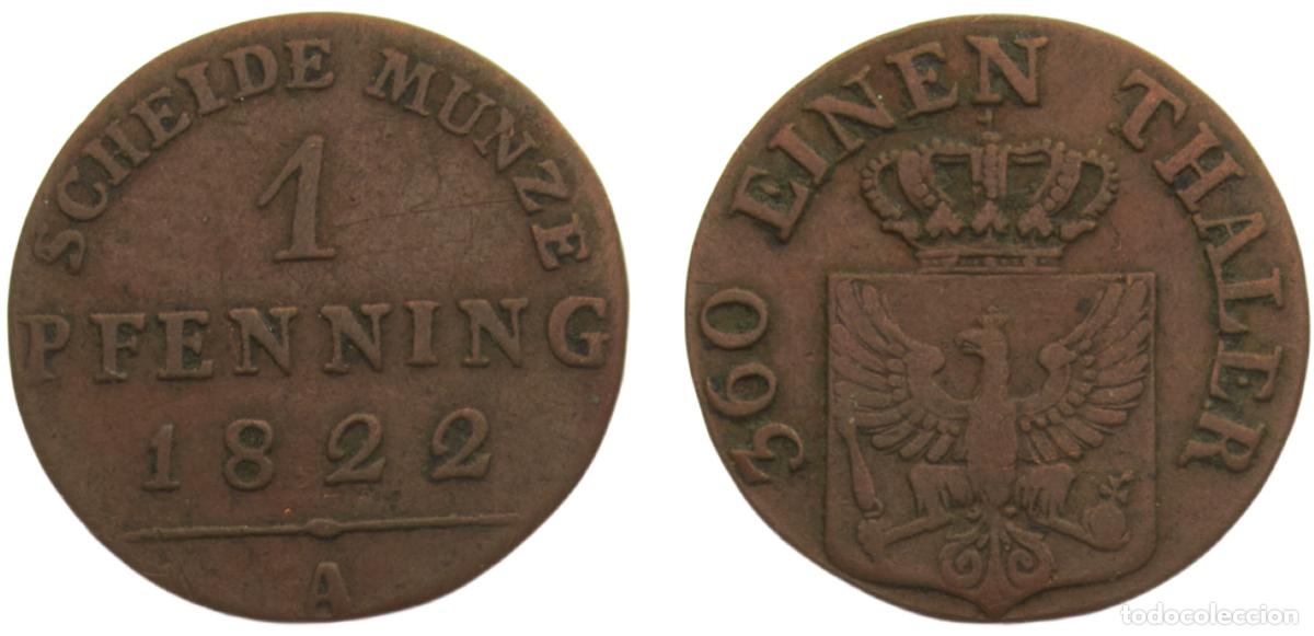Monedas antiguas de Europa: Germany States Kingdom of Prussia Friedrich Wilhelm III 1822 A 1 Pfenning 1.6g