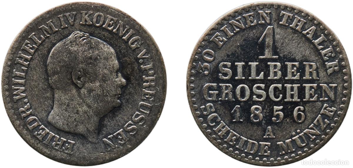 Monedas antiguas de Europa: Germany Kingdom of Prussia 1856 A 1 Silbergroschen - Frederick William IV Billon (.222 silver) Berl