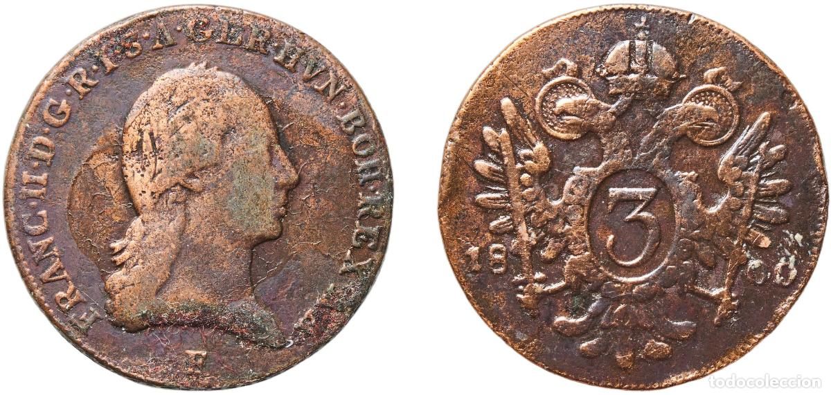 Monedas antiguas de Europa: Austria Holy Roman Empire 1800 F 3 Kreuzers - Franz II Copper Hall, Tyrol Mint 9.1g VF Herinek 1740