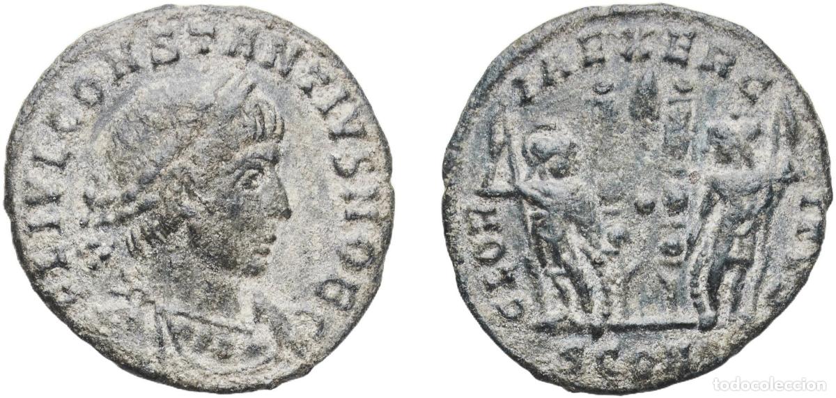 Monedas antiguas de Europa: Rome Roman Empire 333 - 335 CONS AE Nummus - Constantinus II (GLORIA EXERCITVS) Bronze Constantinop