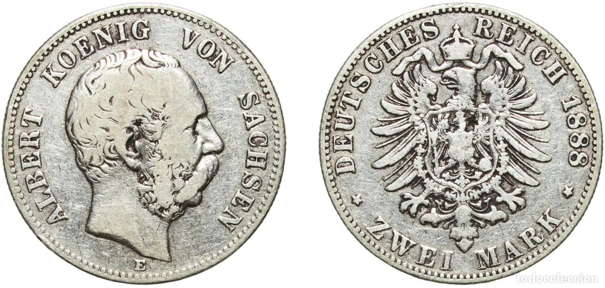 Monedas antiguas de Europa: Germany Kingdom of Saxony Kingdom of Saxony Second Empire 1888 E 2 Mark - Albert Silver (.900) Muld