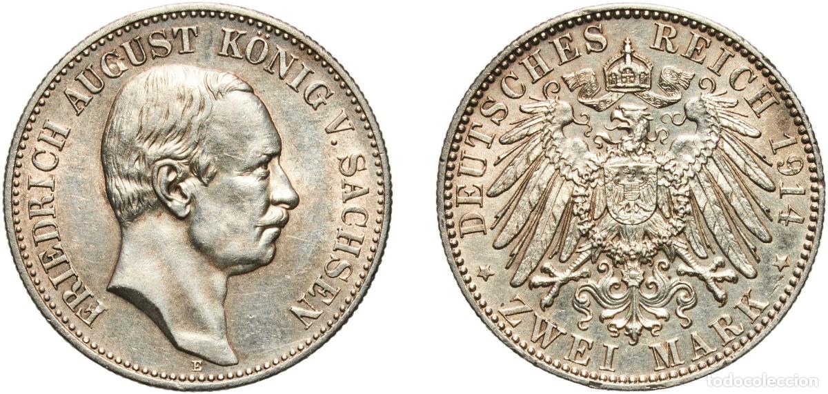Monedas antiguas de Europa: Germany Kingdom of Saxony Kingdom of Saxony Second Empire 1914 E 2 Mark - Frederick August III Silv