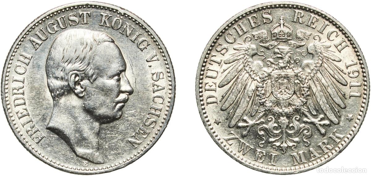 Monedas antiguas de Europa: Germany Kingdom of Saxony Kingdom of Saxony Second Empire 1911 E 2 Mark - Frederick August III Silv