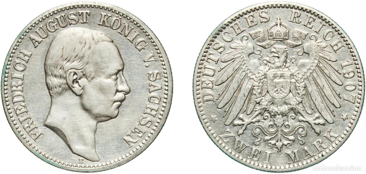 Monedas antiguas de Europa: Germany Kingdom of Saxony Kingdom of Saxony Second Empire 1907 E 2 Mark - Frederick August III Silv