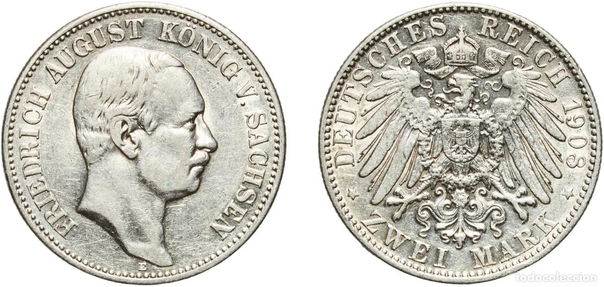 Monedas antiguas de Europa: Germany Kingdom of Saxony Kingdom of Saxony Second Empire 1908 E 2 Mark - Frederick August III Silv