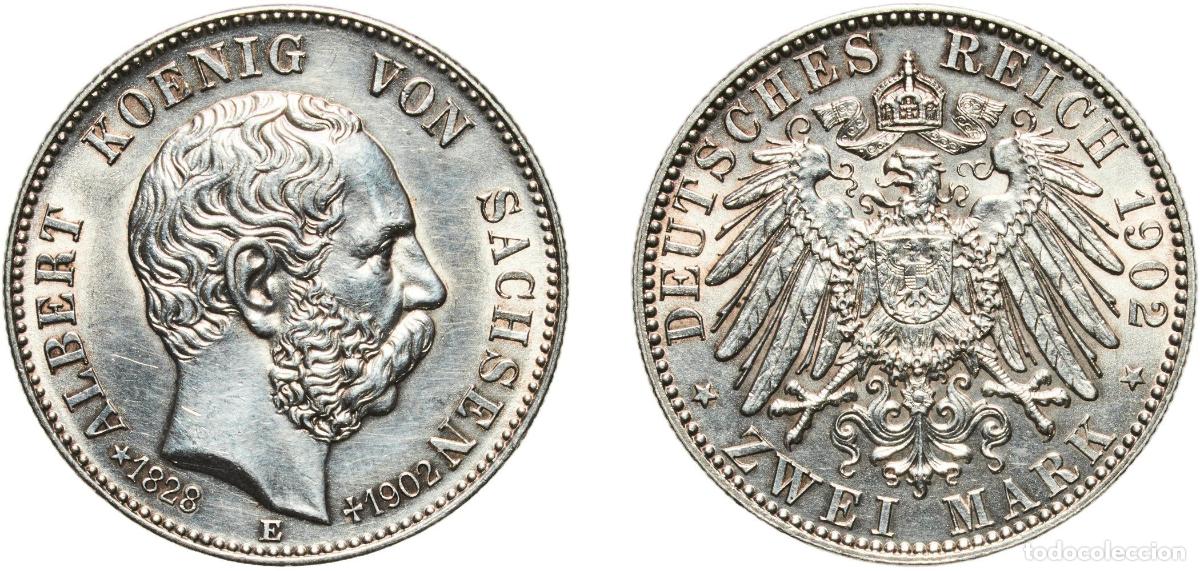 Monedas antiguas de Europa: Germany Kingdom of Saxony Kingdom of Saxony Second Empire 1902 E 2 Mark - Albert (Death of King Alb