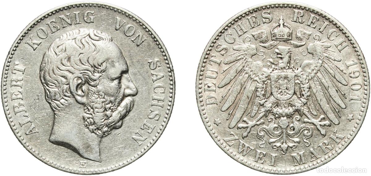 Monedas antiguas de Europa: Germany Kingdom of Saxony Kingdom of Saxony Second Empire 1901 E 2 Mark - Albert Silver (.900) Muld