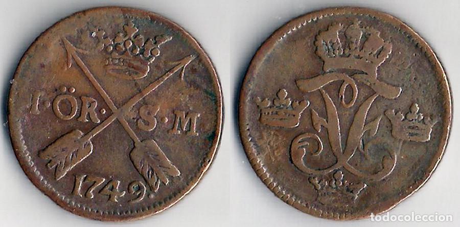 Alte M&uuml;nzen aus Europa: SUECIA - 1 ORE - 1749 SM - COBRE - ESCASA