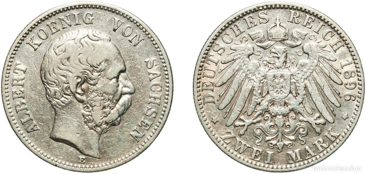 Old Coins of Europe: Germany Kingdom of Saxony Kingdom of Saxony Second Empire 1896 E 2 Mark - Albert Silver (.900) Muld
