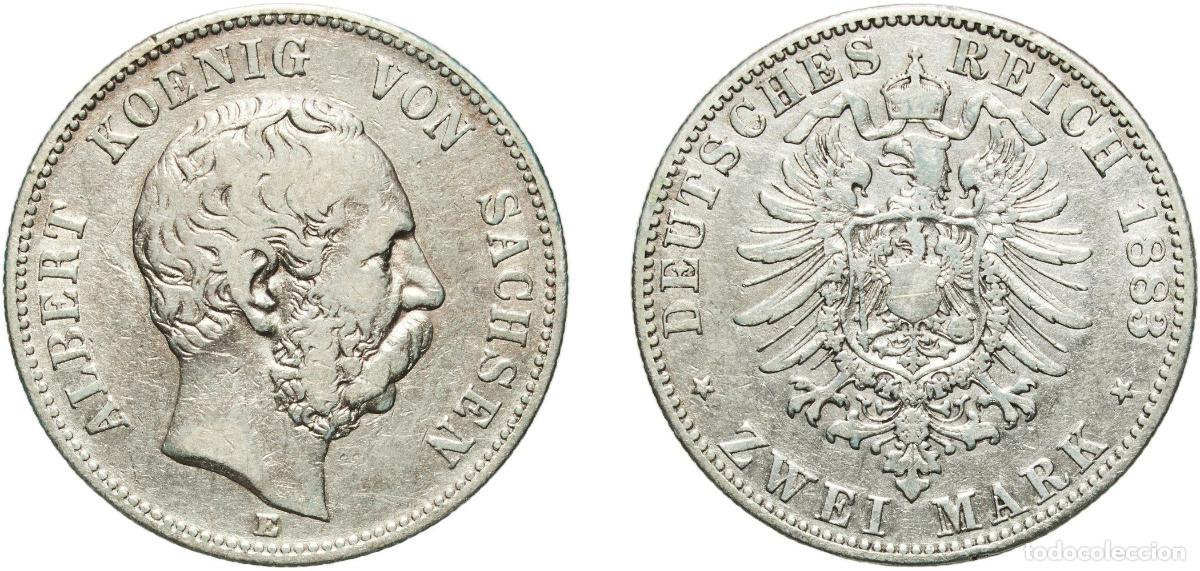 Monedas antiguas de Europa: Germany Kingdom of Saxony Kingdom of Saxony Second Empire 1883 E 2 Mark - Albert Silver (.900) Muld