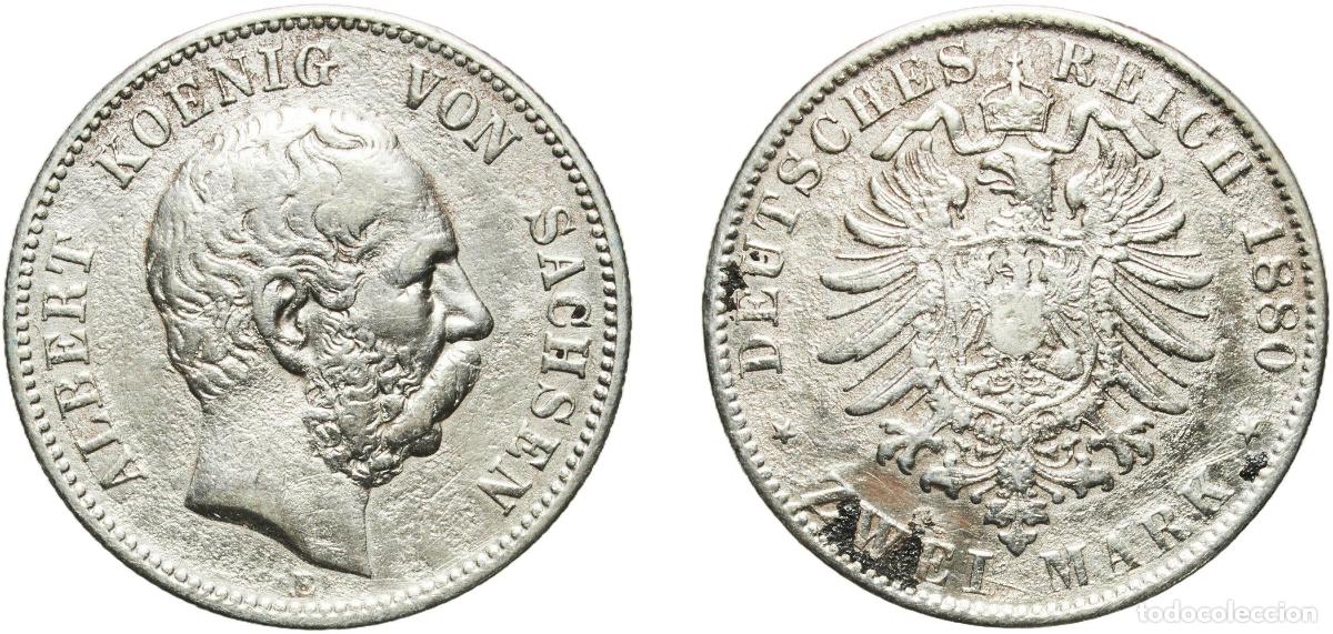 Monedas antiguas de Europa: Germany Kingdom of Saxony Kingdom of Saxony Second Empire 1880 E 2 Mark - Albert Silver (.900) Muld
