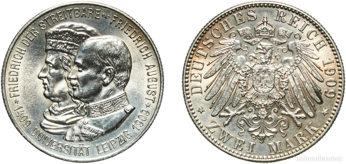 Monedas antiguas de Europa: Germany Kingdom of Saxony Kingdom of Saxony Second Empire 1909 E 2 Mark - Frederick August III (Lei