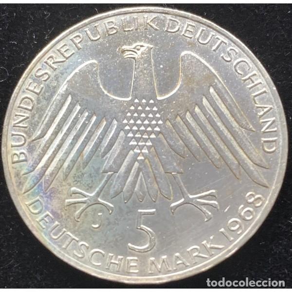 Monedas antiguas de Europa: 5 Marcos Plata, Alemania 1968.